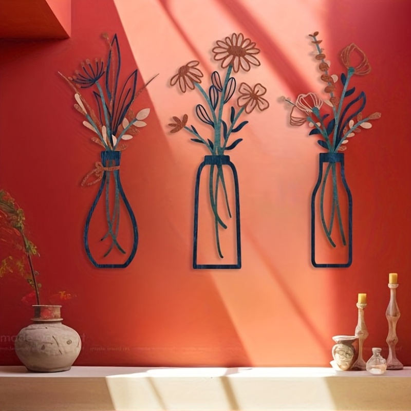 Home Decor Vase With Flowers - 3 Grandi Sculture Floreali da Parete