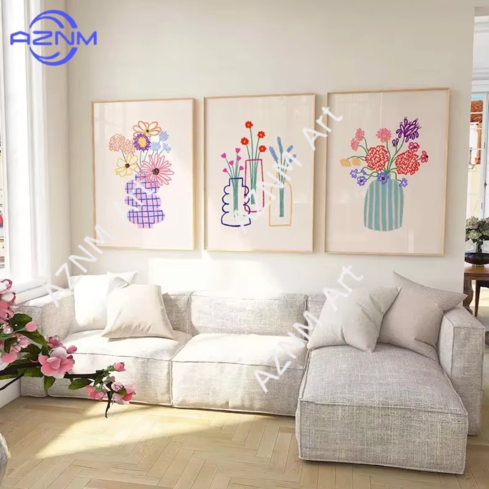 Home Decor Vase With Flowers - 1/3 Pezzi Poster Astratto con Vaso