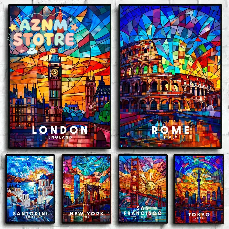 Home Decor London - Quadro su Tela con Vetrate Colorate,