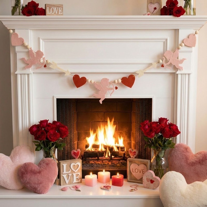 Home Decor Garland - 2026 Nuovo rosso rosa cuore feltro