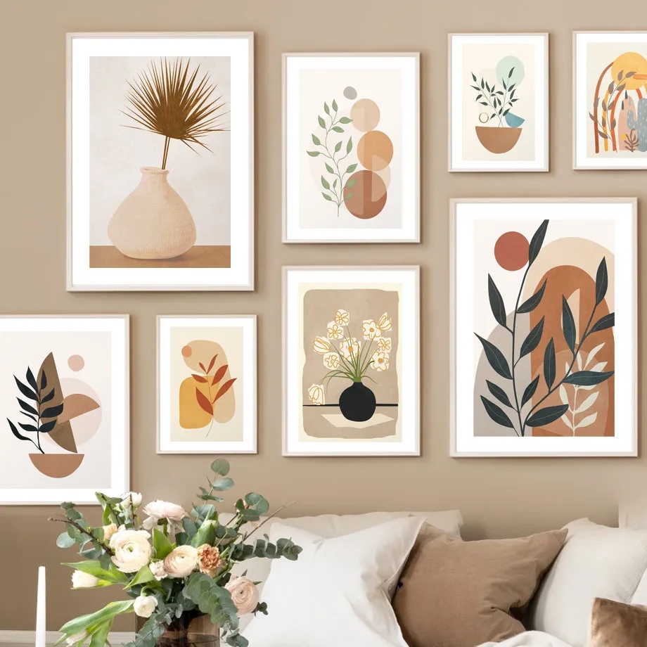 Home Decor Vase With Flowers - Poster e Stampe Astratte con Foglie