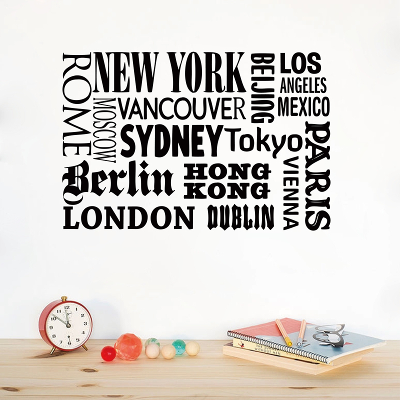 Home Decor London - New York Londra Parigi Citazione adesivo
