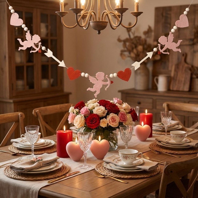 2026 Nuovo rosso rosa cuore fe - Home Decor Garland recensione e prezzo