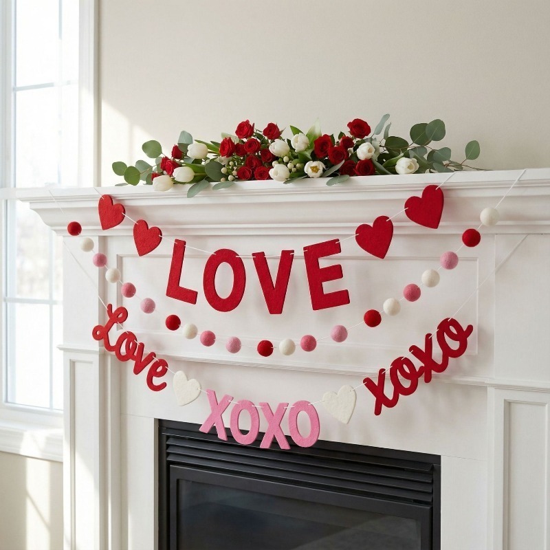 2026 Nuovo rosso rosa cuore fe - Home Decor Garland recensione e prezzo